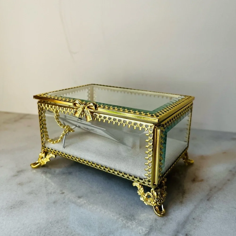 Elegant Gold Glass Jewelry Box